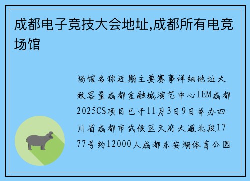 成都电子竞技大会地址,成都所有电竞场馆