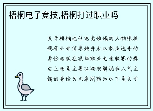 梧桐电子竞技,梧桐打过职业吗